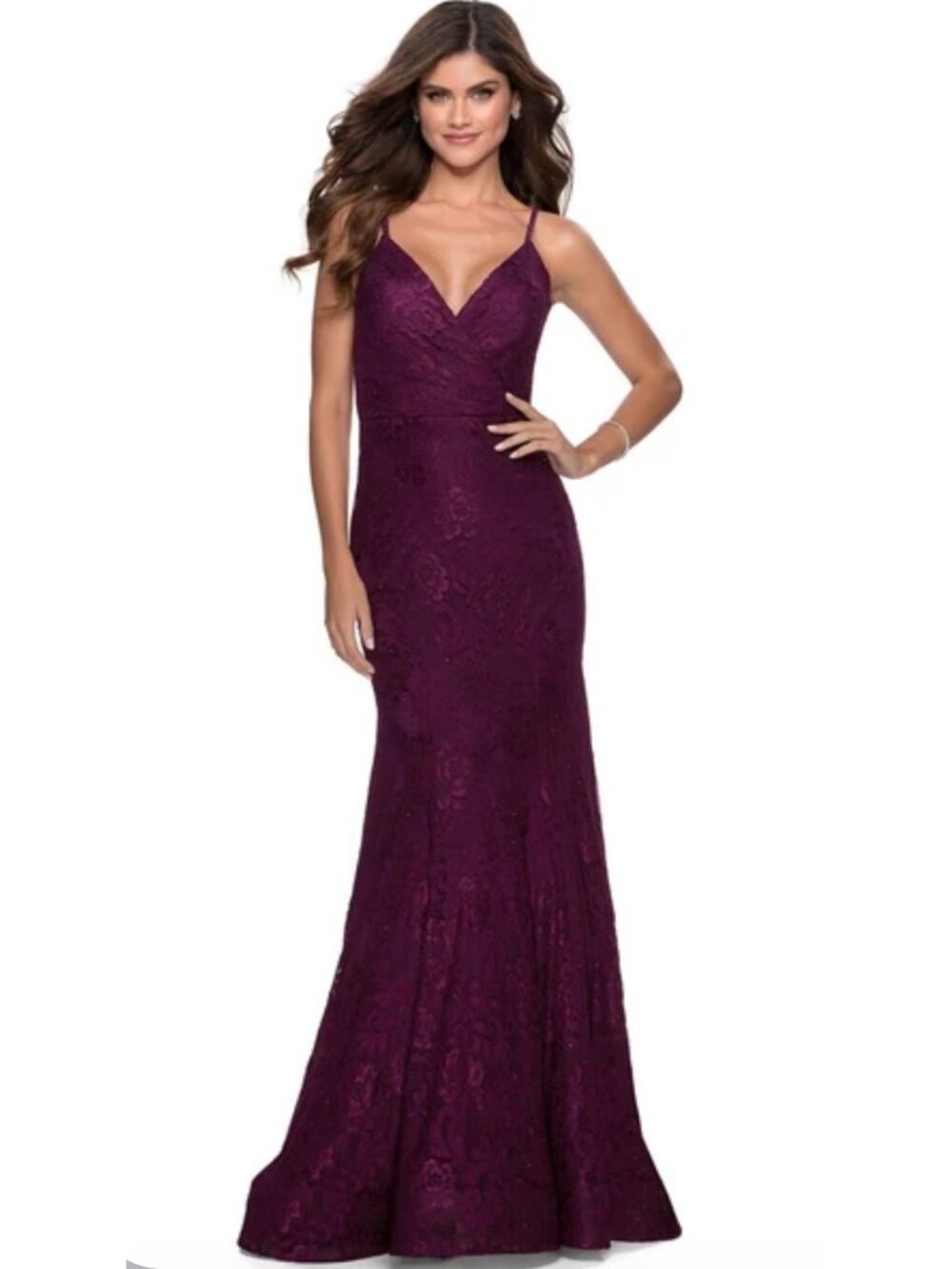 Bari Jay Purple Floral Lace V-Neck Maxi Dress Size 12